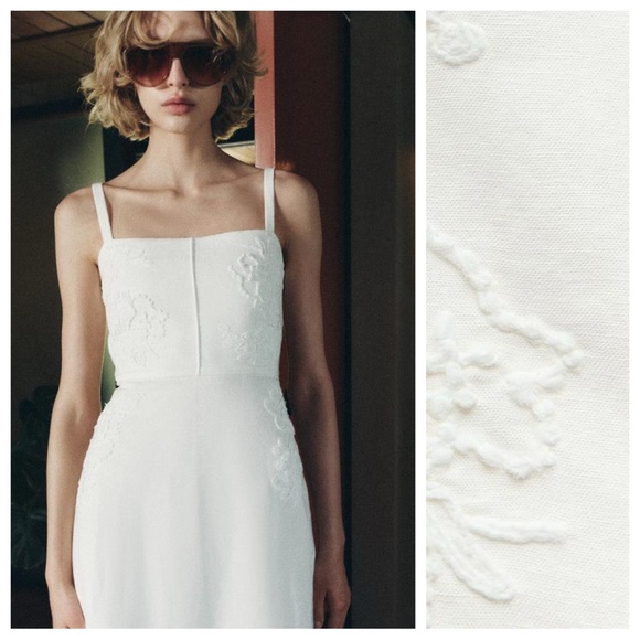 NWT. Zara ZW Collection Oyster-White Embroidered Midi Dress. Size XS. - Picture 2 of 15
